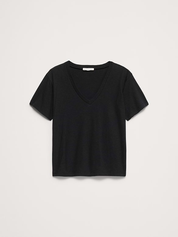 Cotton Slub Boyfriend V-Neck T-Shirt