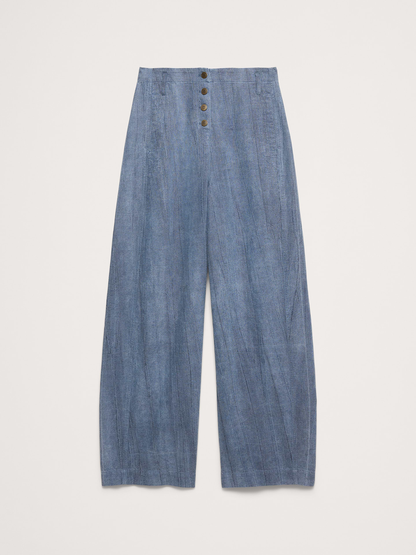 L'image numéro 3 présente Pantalon coupe baril décontractée à taille haute en mélange de coton et ramie