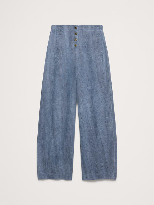 High-Rise Relaxed Barrel Ramie-Cotton Pant