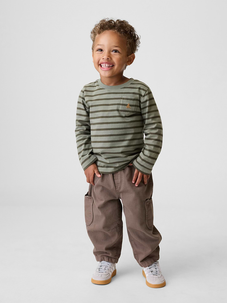 Image number 1 showing, Baby & Toddler Pull-On Bear Pocket Barrel Jeans