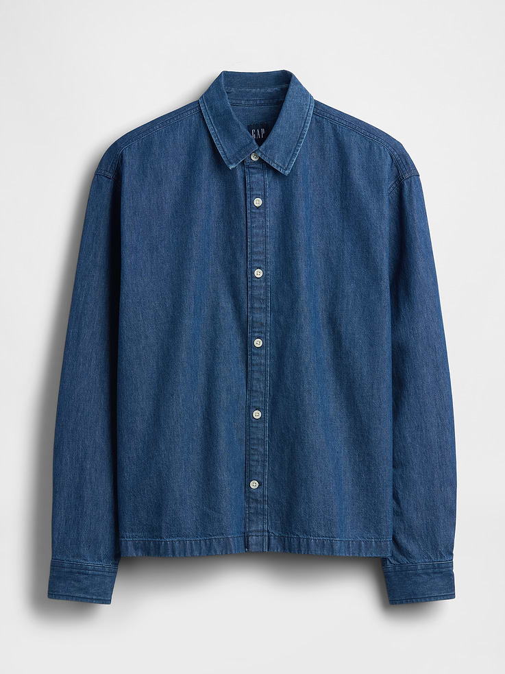 Image number 5 showing, Denim Relaxed Straight-Hem Shirt