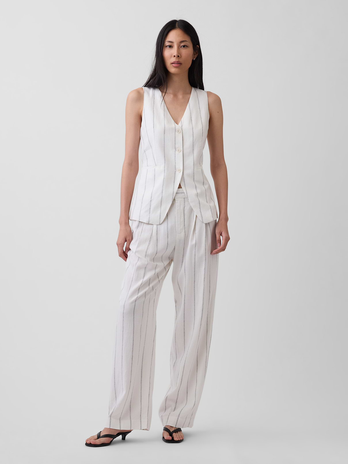 Linen-Blend Longline Vest