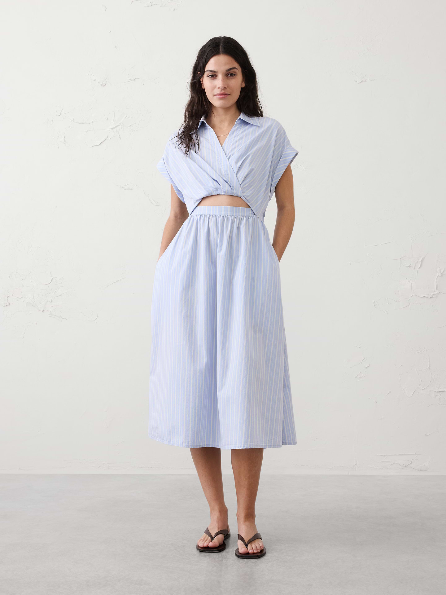 Image number 1 showing, Cutout Poplin Midi Dress