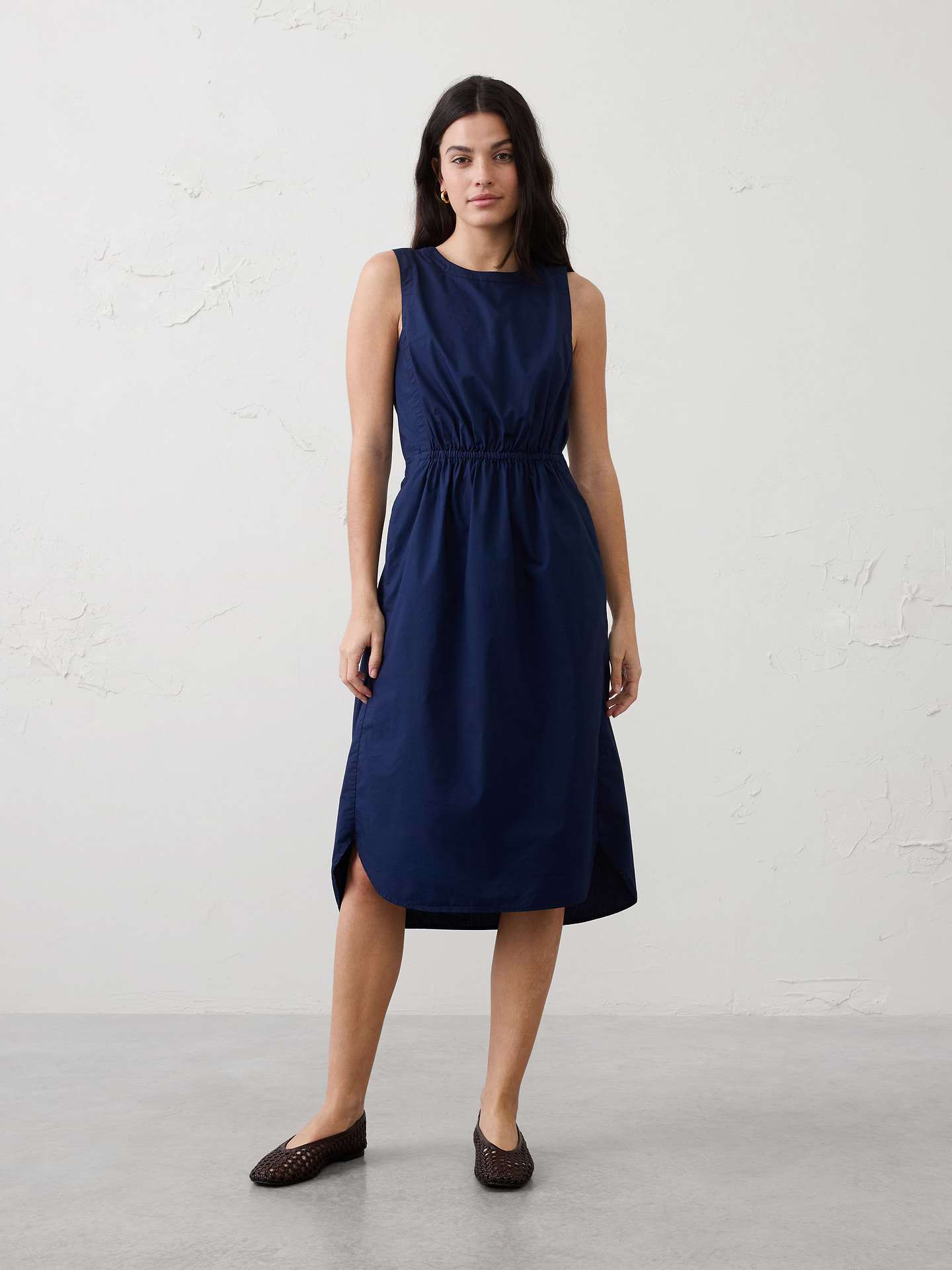 Image number 1 showing, Rounded Hem Poplin Midi Dress
