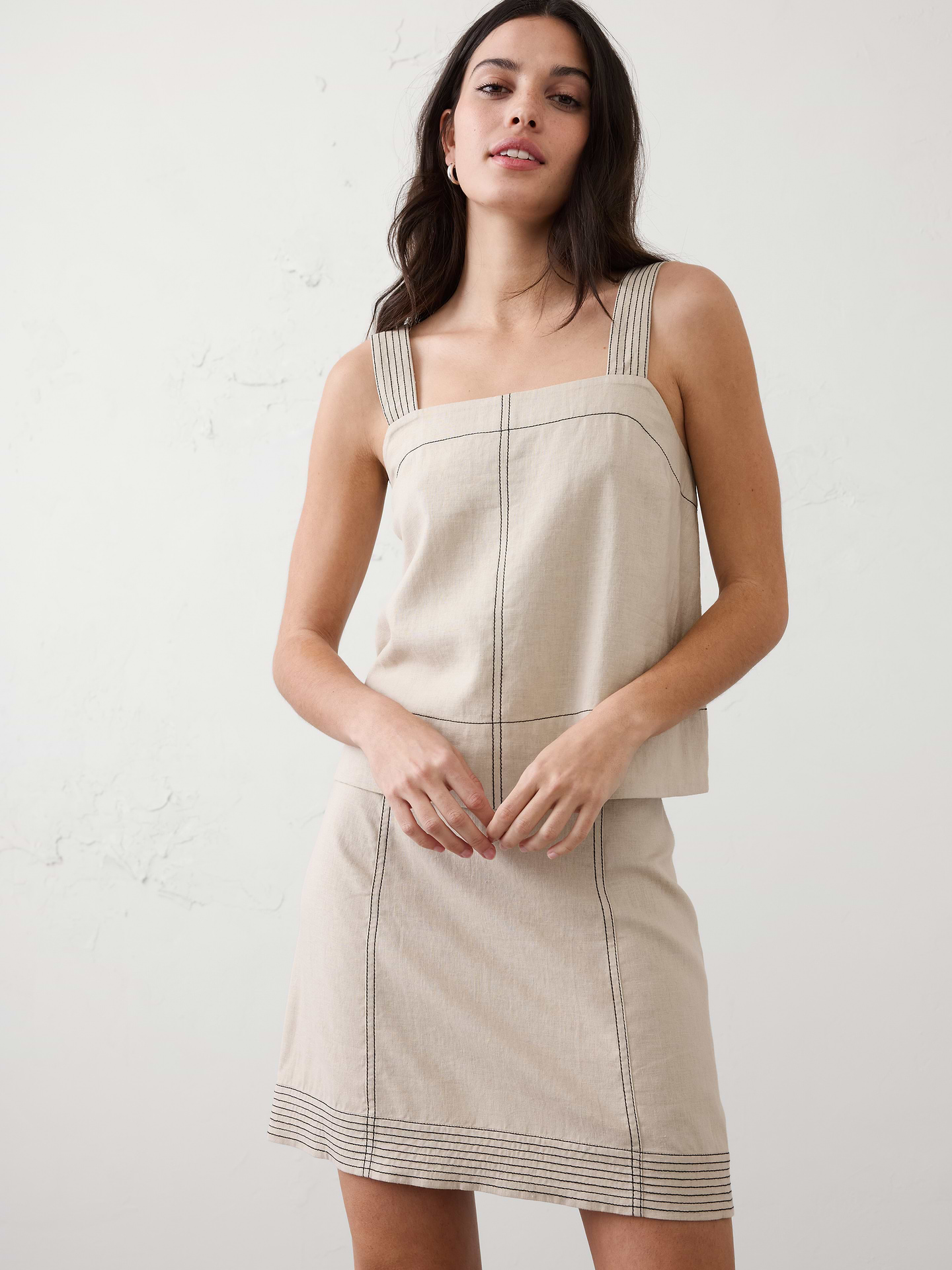 Image number 1 showing, Linen-Blend Trapunto Tank