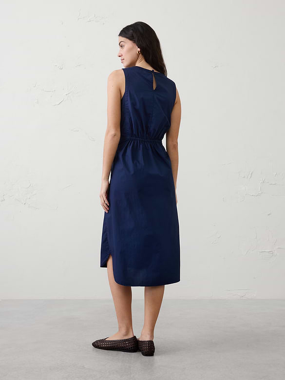 Rounded Hem Poplin Midi Dress