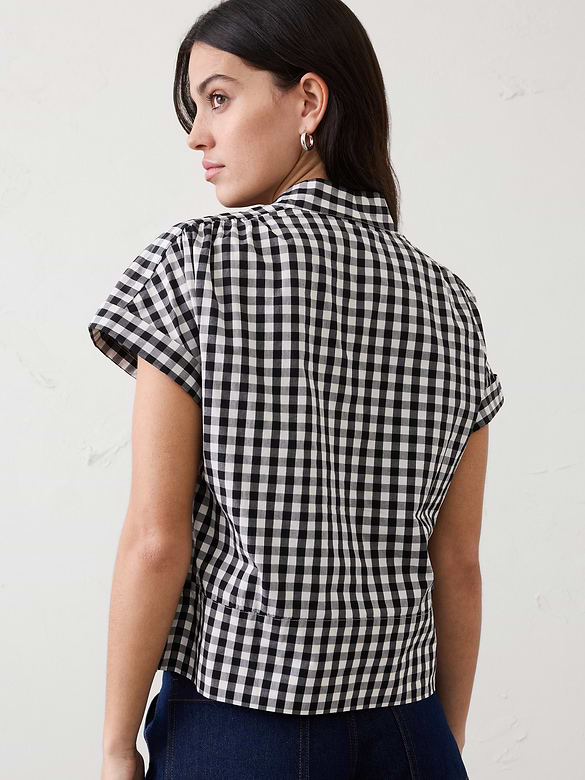 Gingham Split-Neck Top