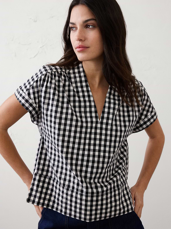Gingham Split-Neck Top