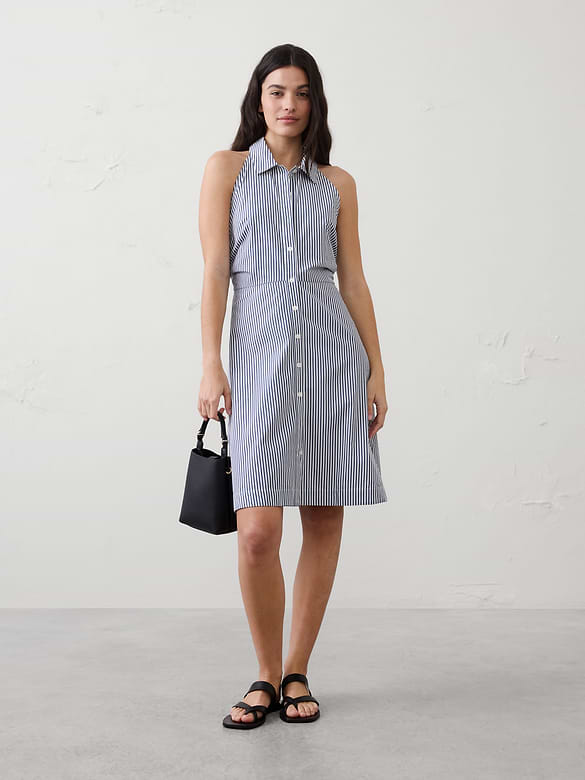 Shirred-Waist Above-Knee Dress