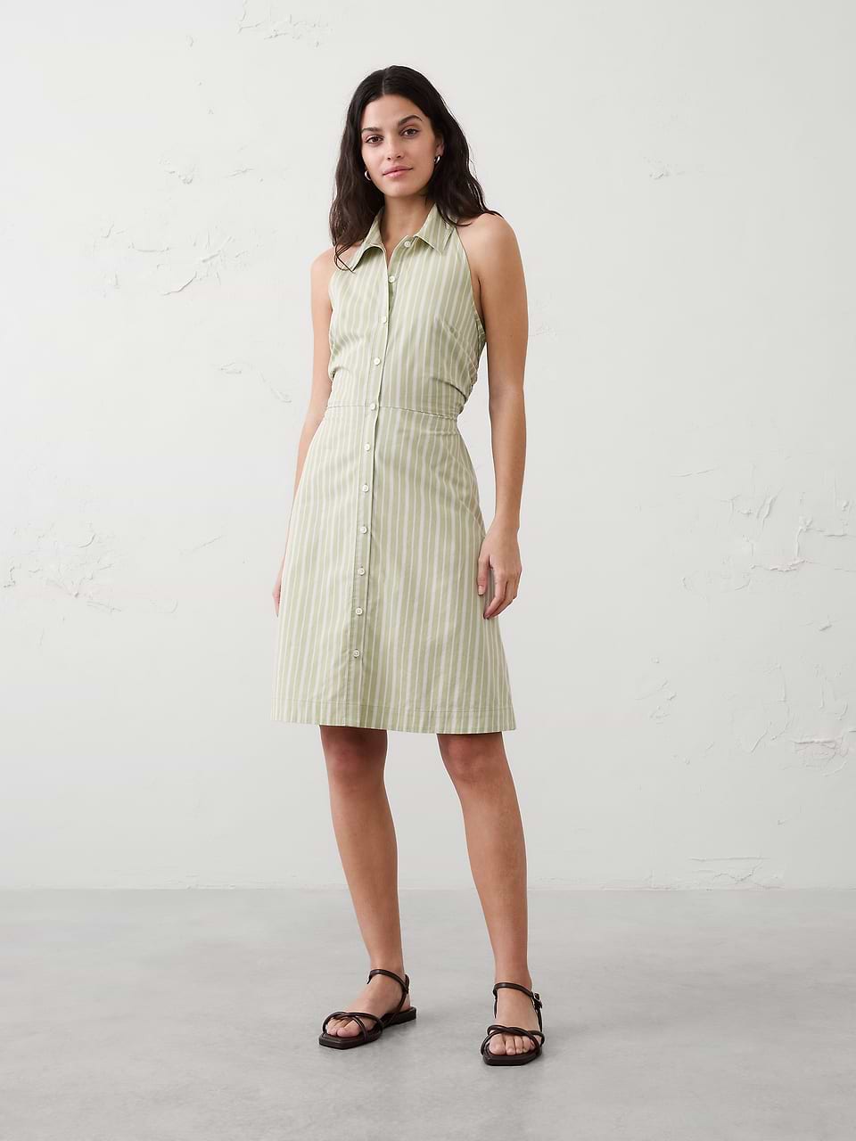 shirred knee length dress Shirred-Waist Above-Knee Polka dot