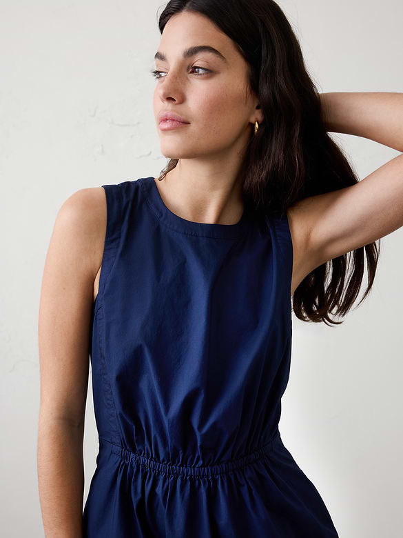 Rounded Hem Poplin Midi Dress