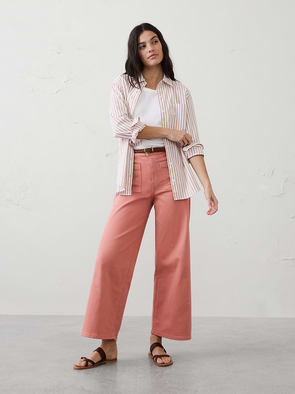 Wide-Leg High-Rise Patch Pocket Cropped Jean