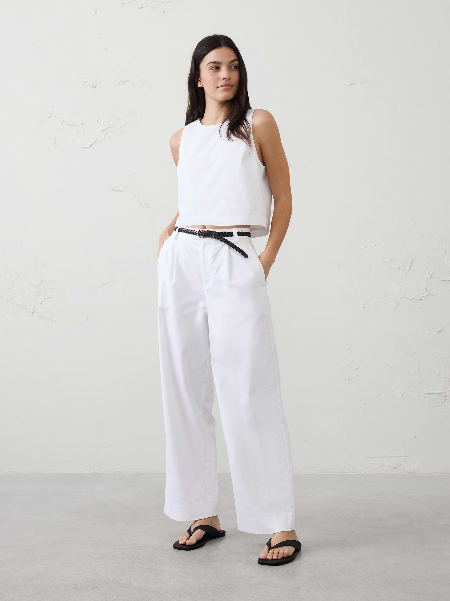 Image number 1 showing, Straight-Leg High-Rise Linen-Blend Pleated Pant