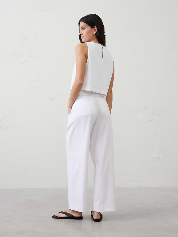 Straight-Leg High-Rise Linen-Blend Pleated Pant