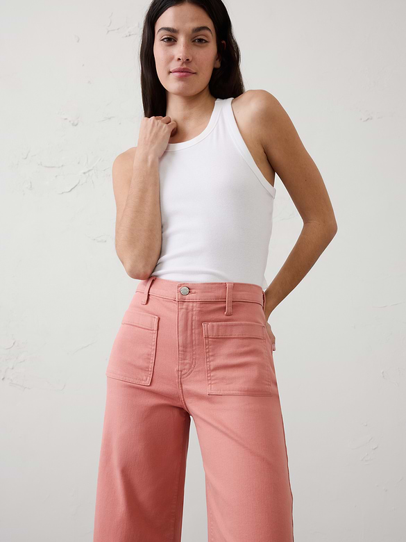 Wide-Leg High-Rise Patch Pocket Cropped Jean