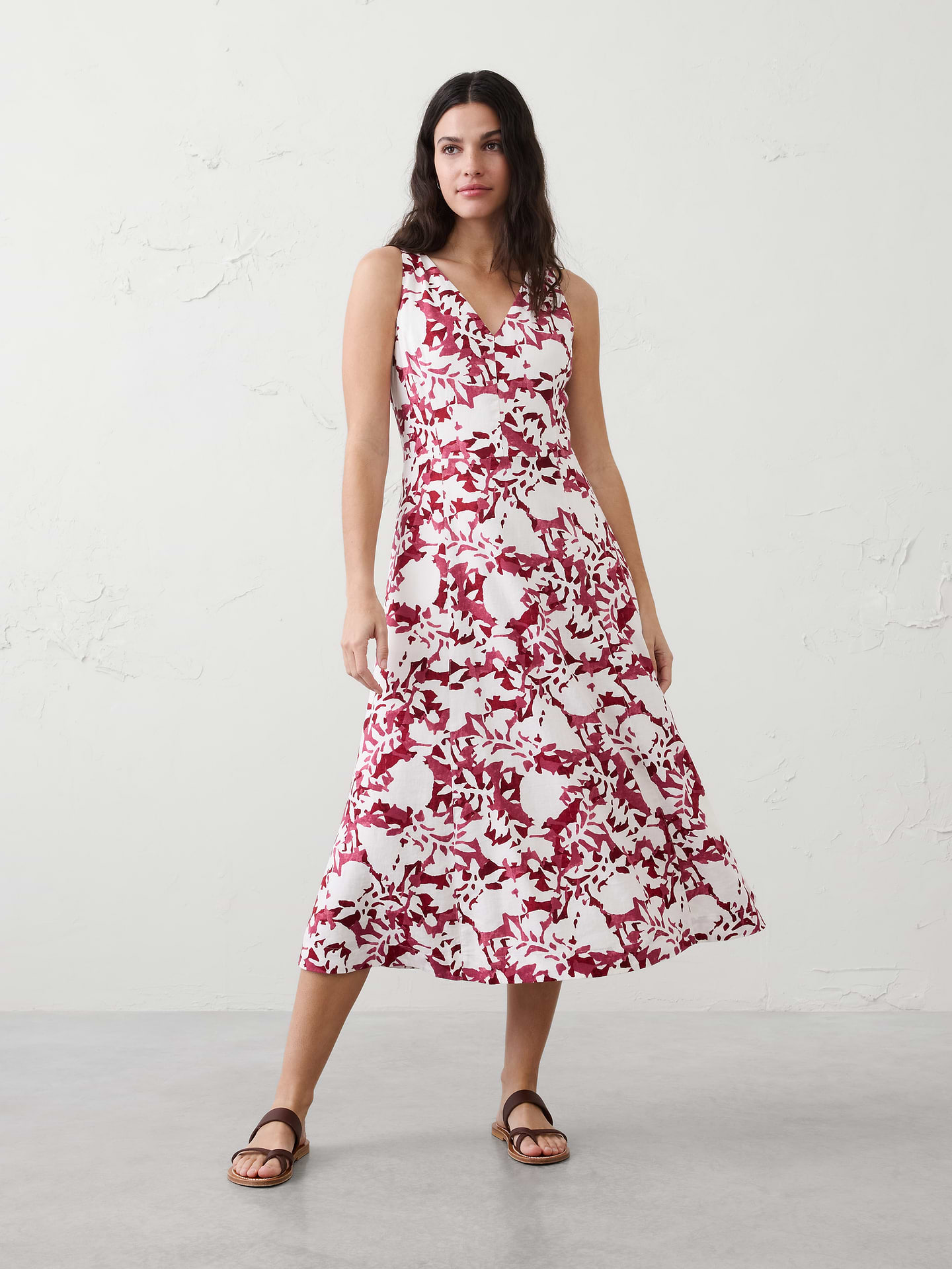Image number 1 showing, Linen-Blend Drapey Midi Dress