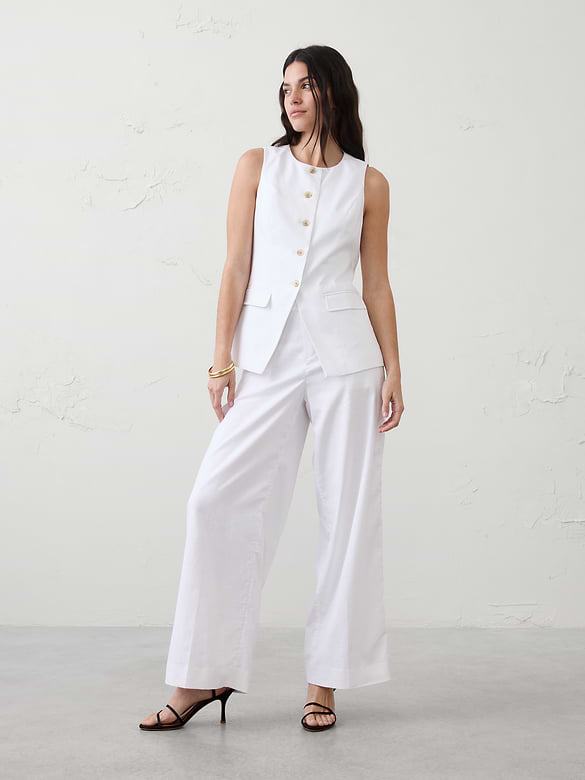 Linen-Blend Long Cutaway Vest