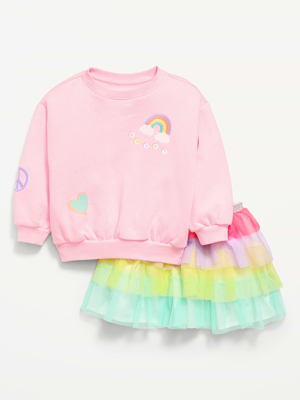 Embroidered Graphic Sweatshirt and Tutu Skirt Set for Toddler Girls