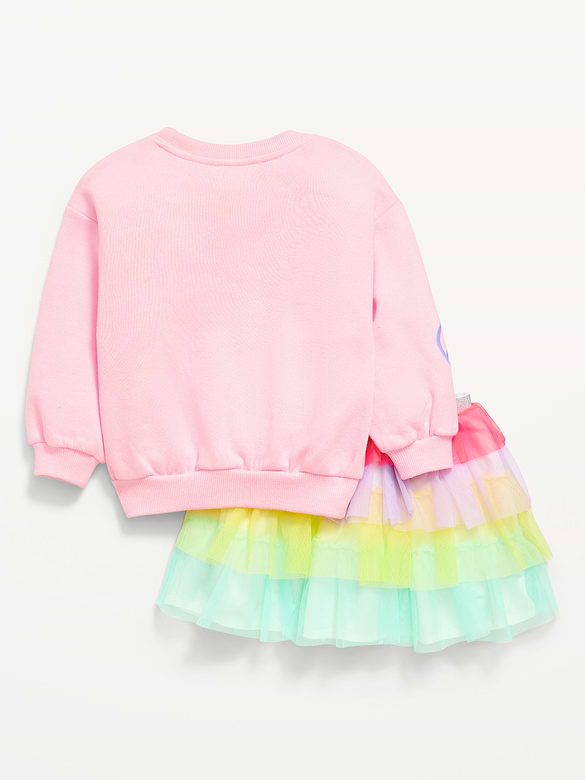 Embroidered Graphic Sweatshirt and Tutu Skirt Set for Toddler Girls