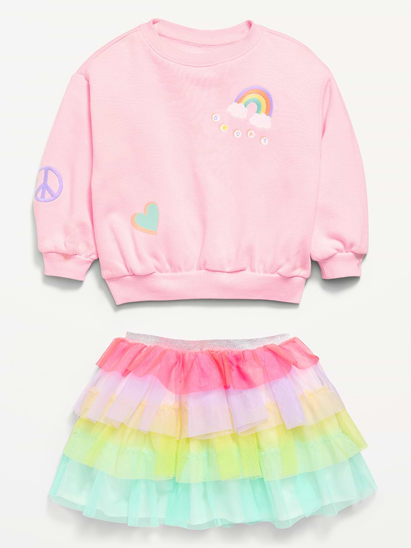 Embroidered Graphic Sweatshirt and Tutu Skirt Set for Toddler Girls