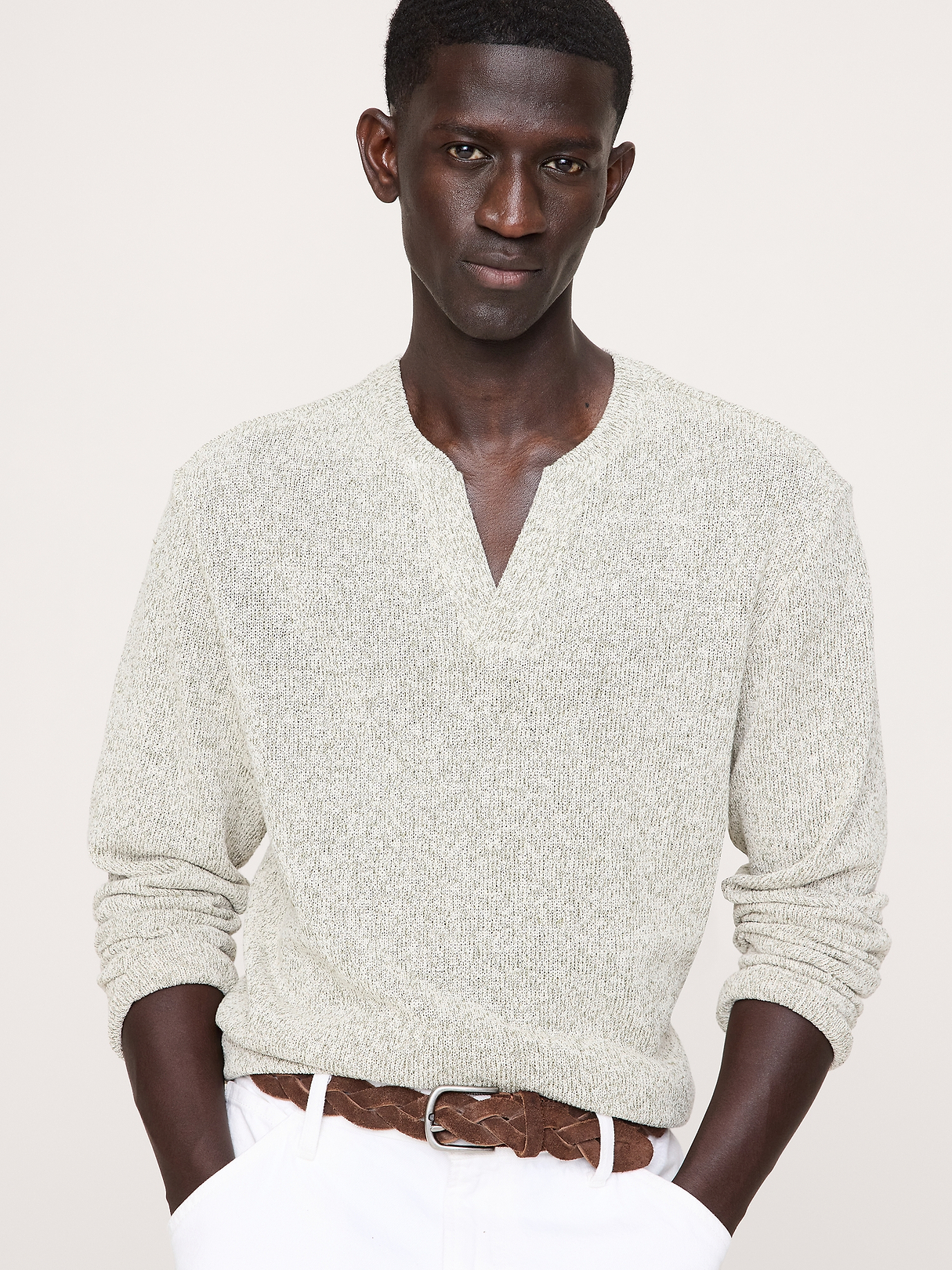 Marled Notch-Neck T-Shirt | Banana Republic