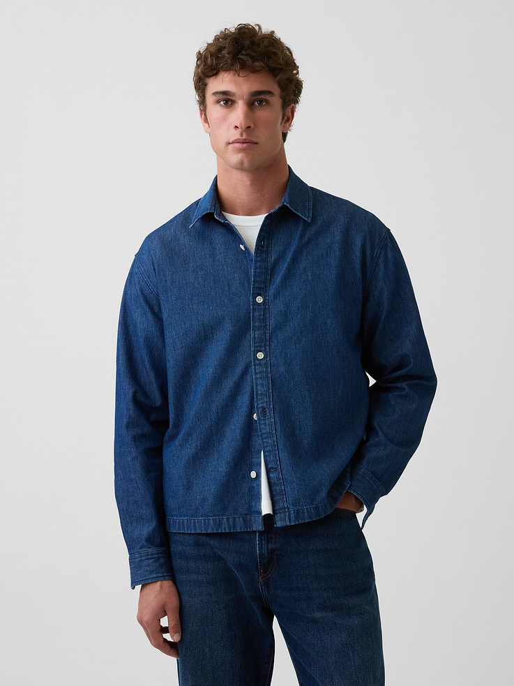 Image number 1 showing, Denim Relaxed Straight-Hem Shirt
