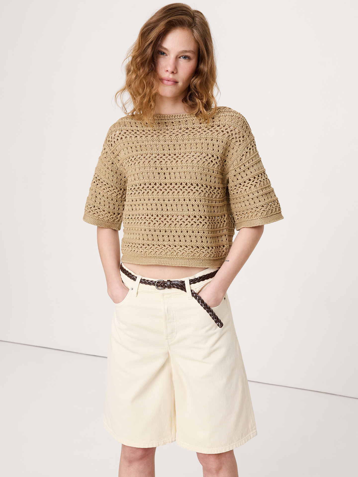 L'image numéro 1 présente T-shirt en tricot de coton littoral crocheté