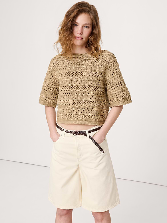 Coastal Cotton Crochet Sweater Tee