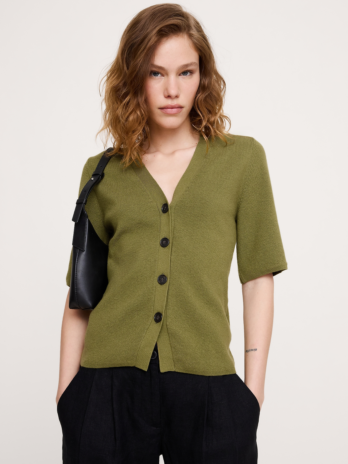 Larkspur Cotton-Silk Short-Sleeve Cardigan | Banana Republic