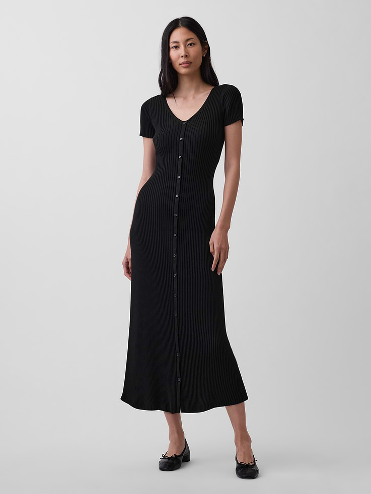 Image number 1 showing, Rib Button-Front Maxi Sweater Dress