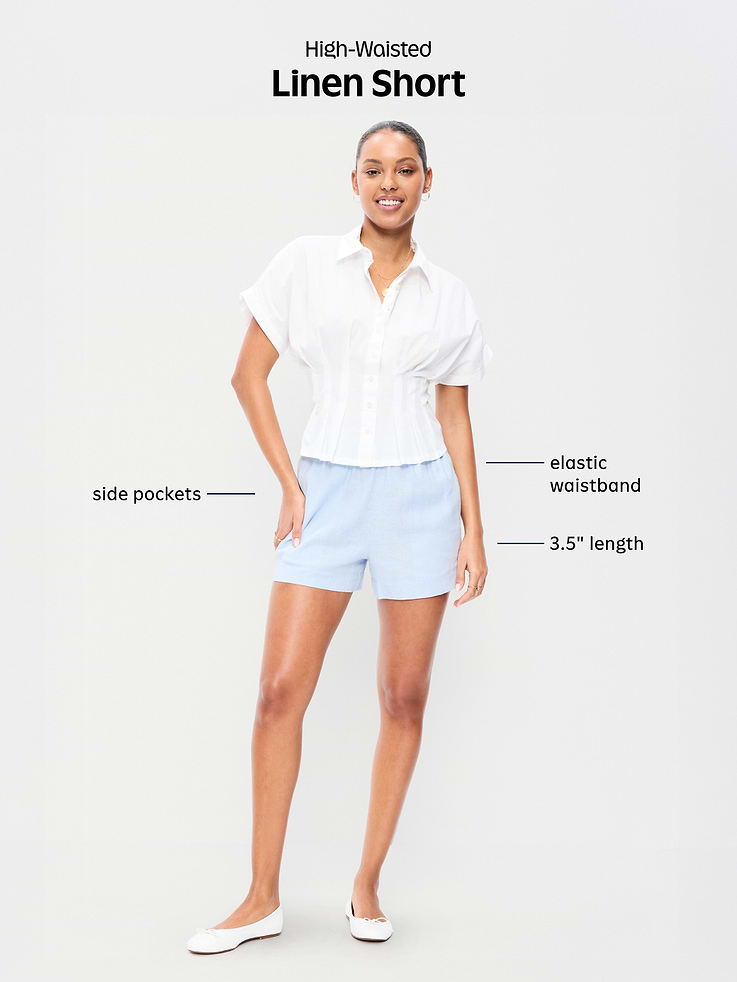 Image number 10 showing, High-Waisted Beach Linen Pull-On Shorts