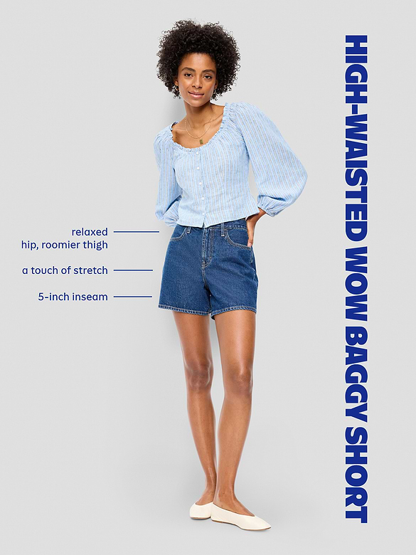 High-Waisted Wow Baggy Jean Shorts -- 5-inch inseam