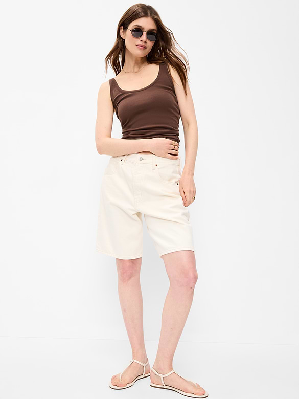 First-Layer Ribbed Scoop-Neck Tank Top