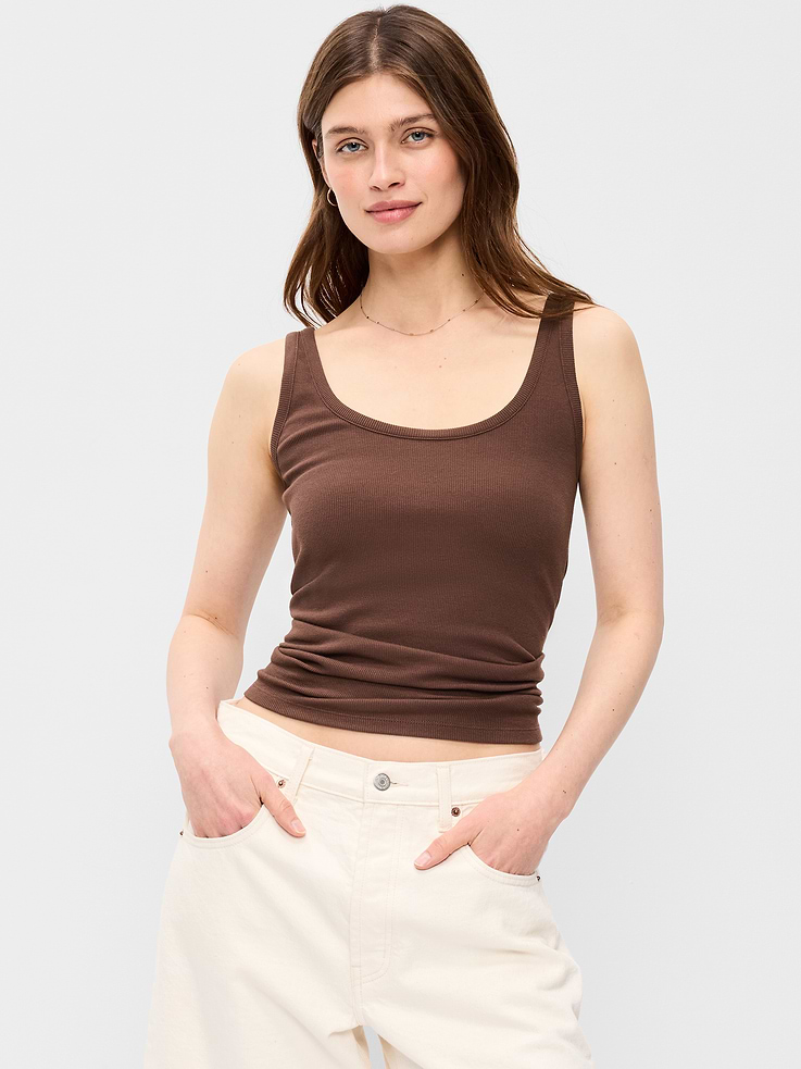 Image number 1 showing, First-Layer Ribbed Scoop-Neck Tank Top