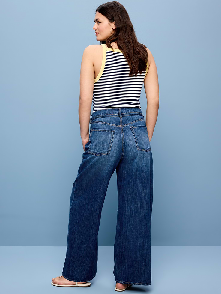 L'image numéro 8 présente Jean fluide à jambe large et taille haute