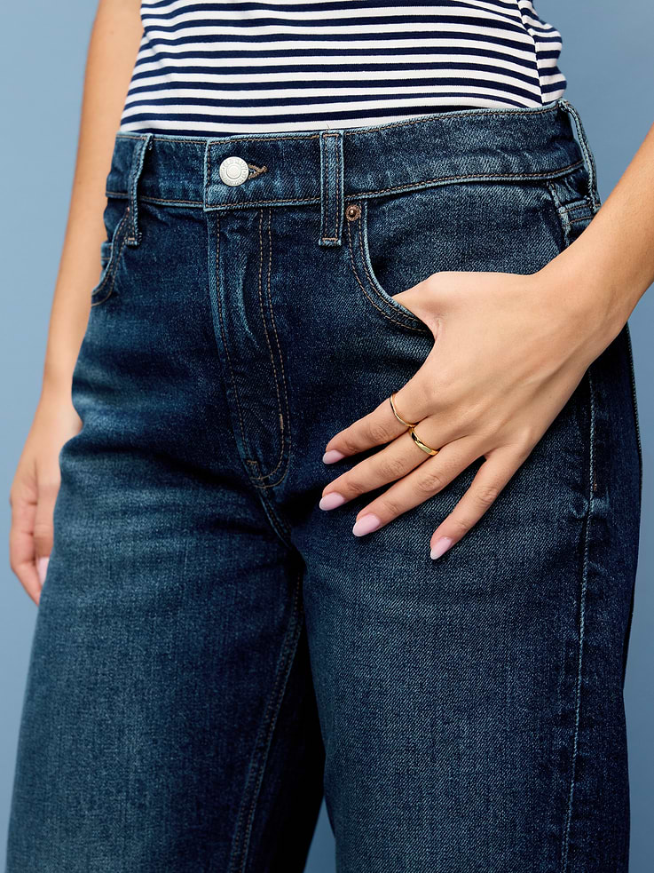 L'image numéro 5 présente Jean évasé à coutures torsadées et à taille mi-basse