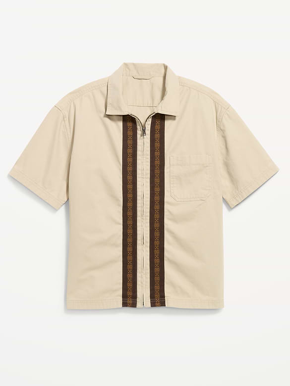 Loose Full-Zip Twill Workwear Shirt