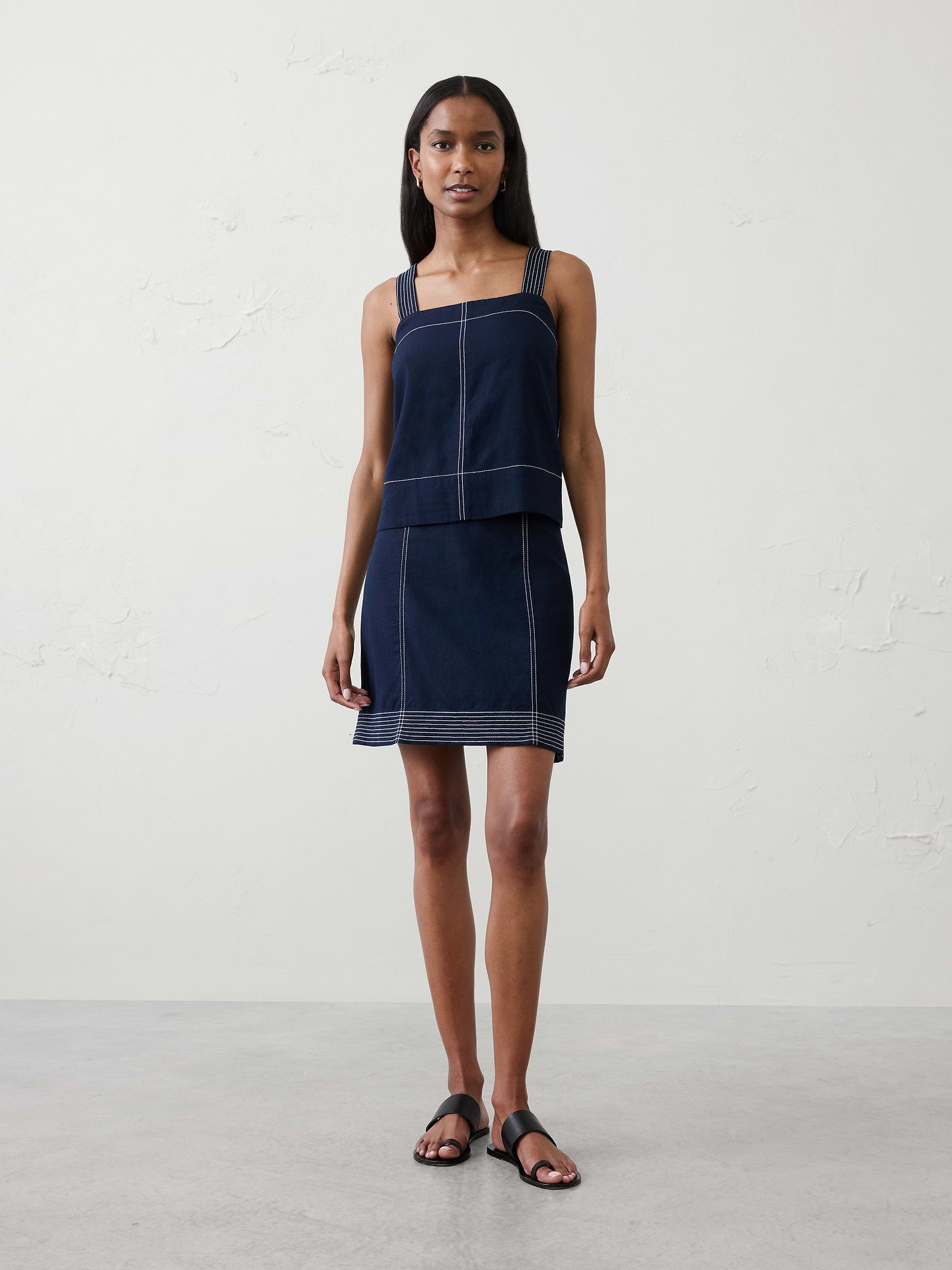 Image number 1 showing, Linen-Blend Trapunto Mini Skirt