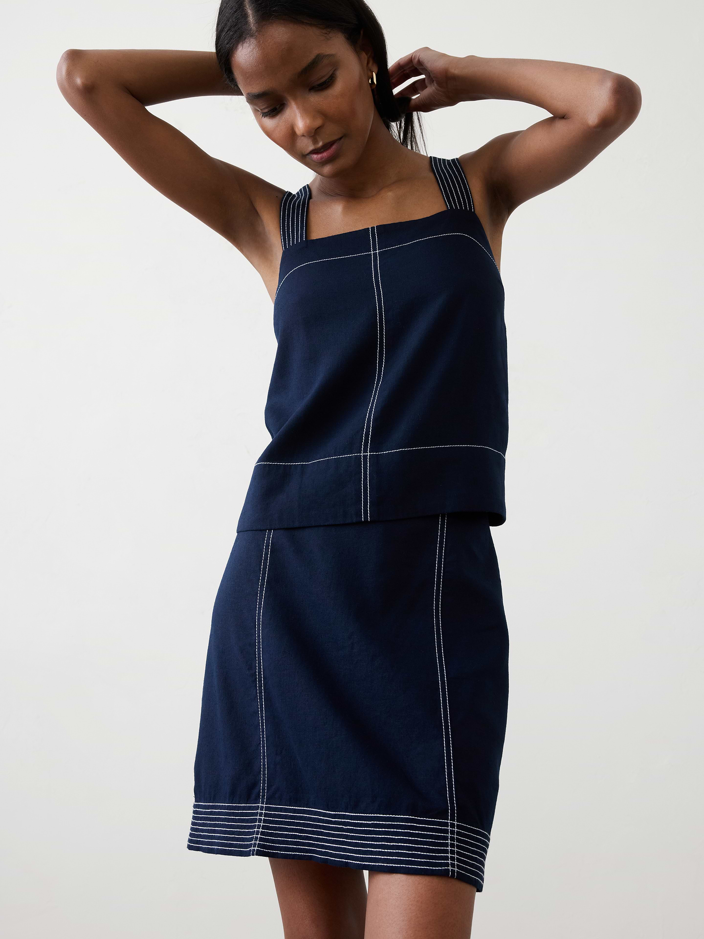 Image number 3 showing, Linen-Blend Trapunto Mini Skirt