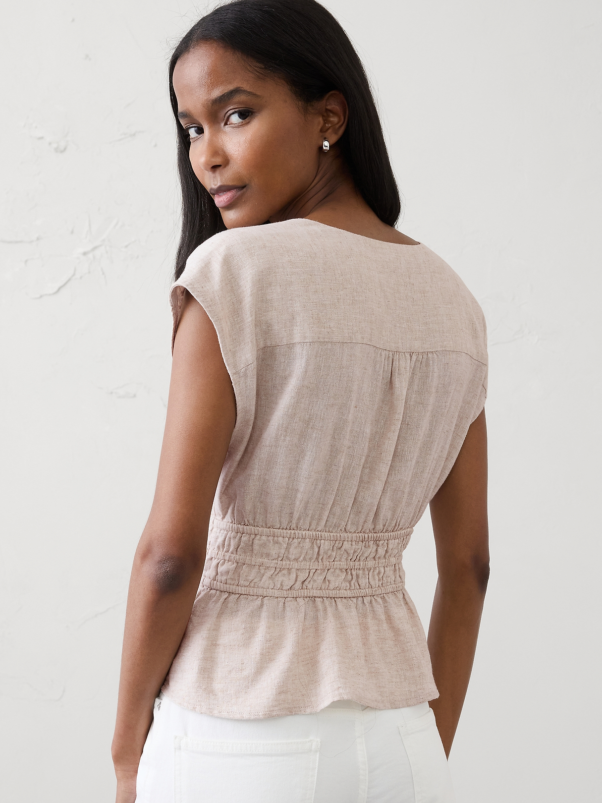 Linen-Blend Elastic Surplice Top | Banana Republic Factory