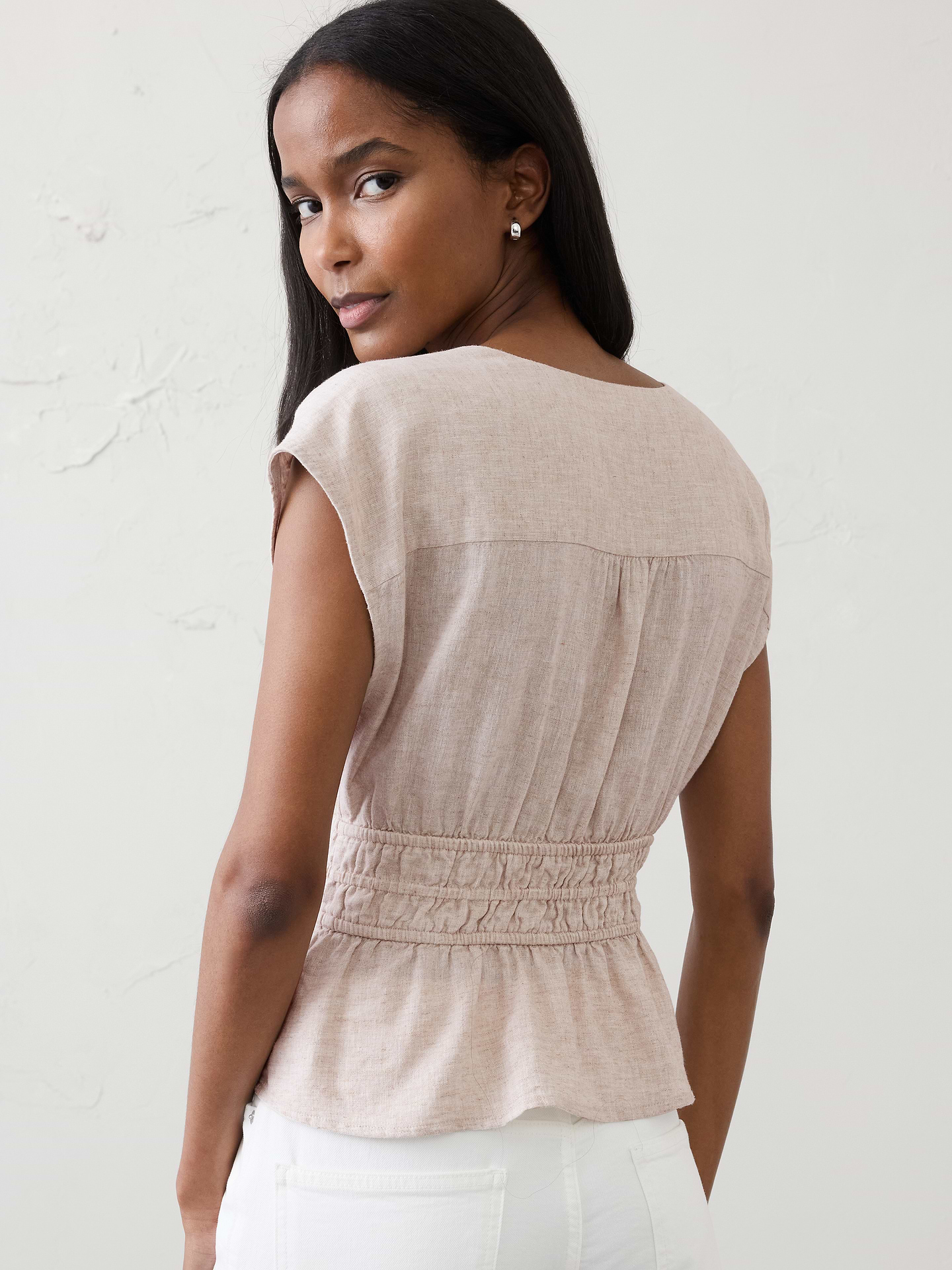 Image number 2 showing, Linen-Blend Elastic Surplice Top