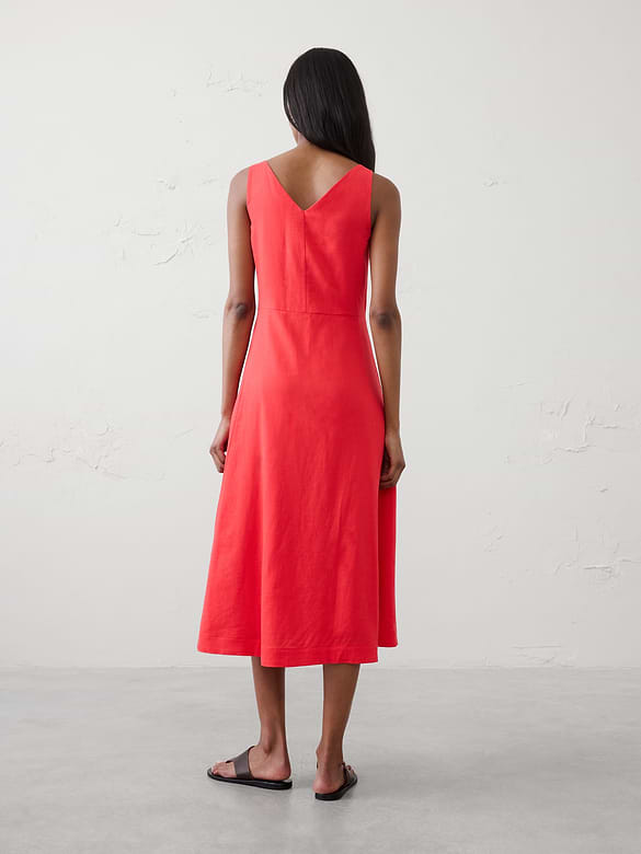 Linen-Blend Drapey Midi Dress
