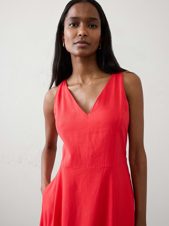 Linen-Blend Drapey Midi Dress