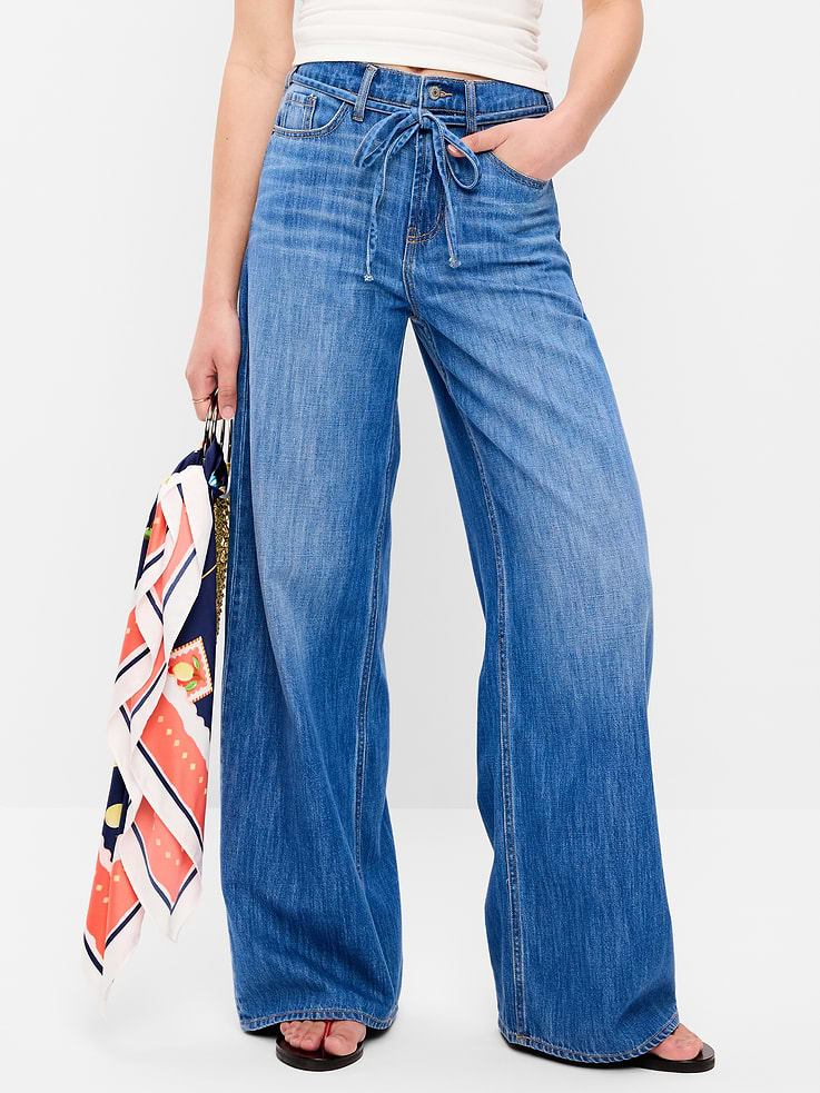 Image number 2 showing, High-Waisted Drapey Wide-Leg Jeans