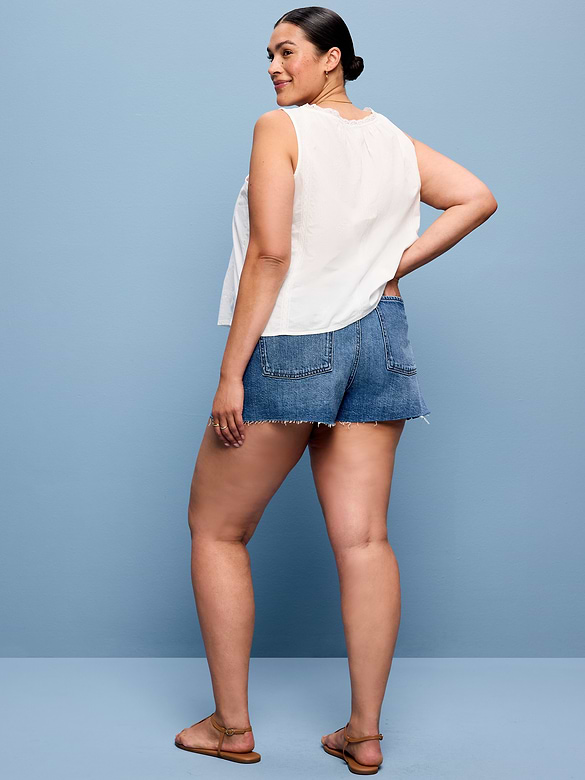 Short court en denim à taille très haute, 6,5 cm