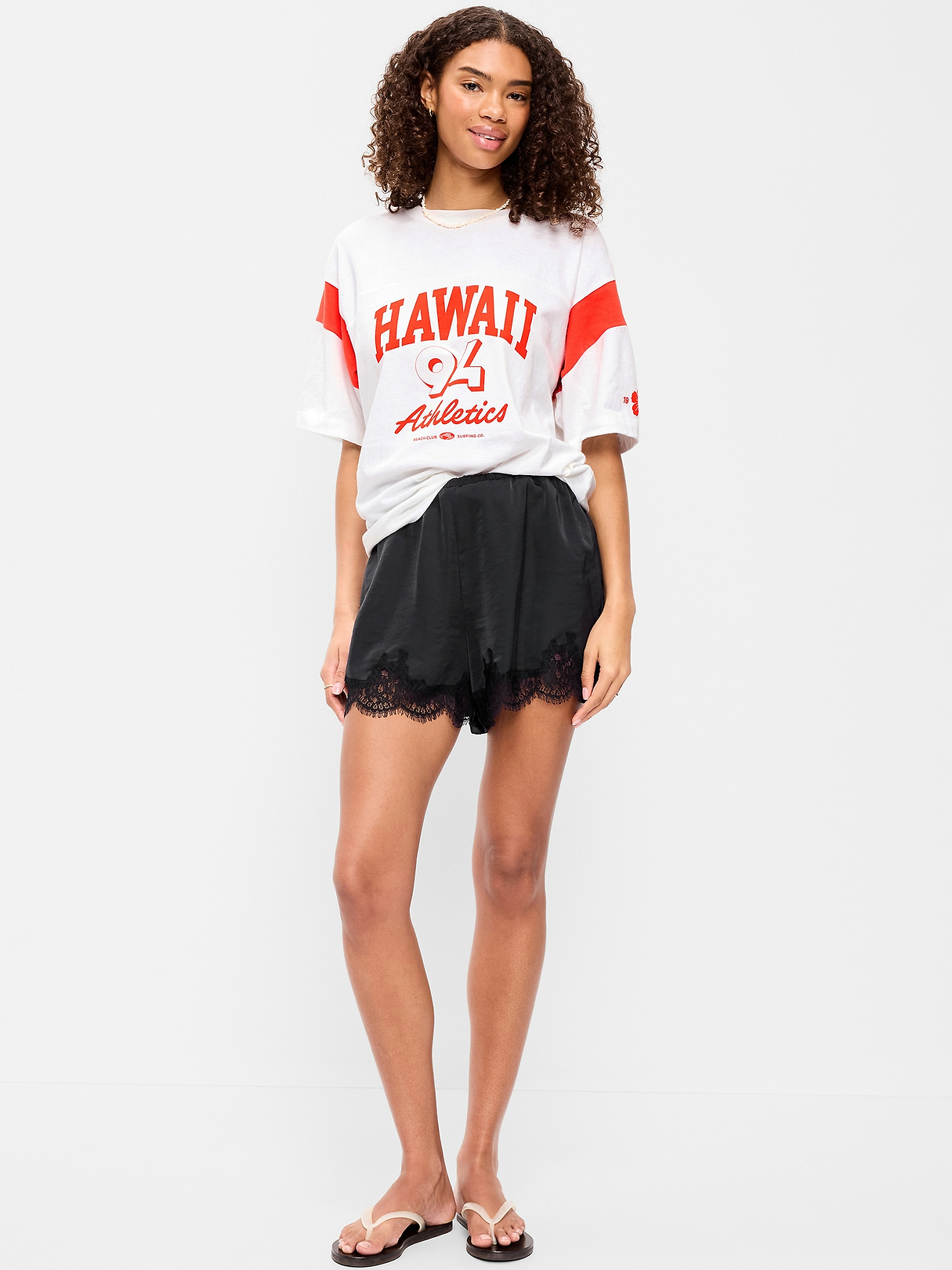 High-Waisted Lace-Trim Satin Shorts | Old Navy