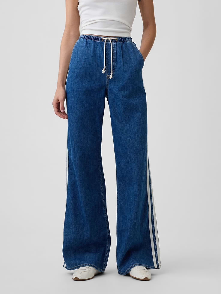 Image 2 of 7, Mid Rise Soft Pull-On Wide-Leg Jeans