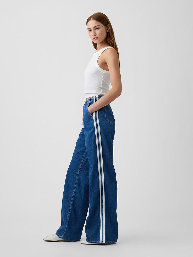 Image 3 of 7, Mid Rise Soft Pull-On Wide-Leg Jeans