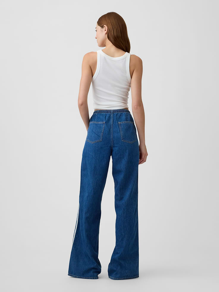 Image 4 of 7, Mid Rise Soft Pull-On Wide-Leg Jeans
