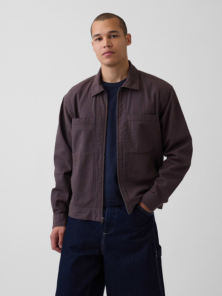 Image number 1 showing, Seersucker Zip Shirt Jacket